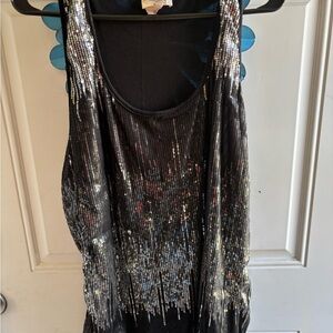 Lavish Black Sequin Tank Top with Silver Accents